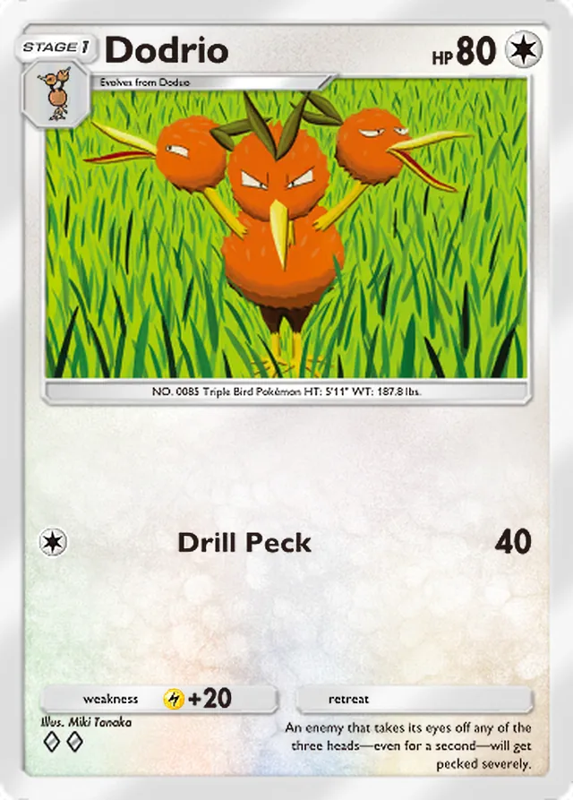 Dodrio, Genetic Apex #200, Stage 1 Colorless Pokémon, illustrated by Miki Tanaka