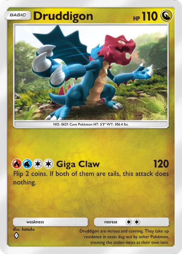 Druddigon, Mega Rising #176, Basic Dragon Pokémon, illustrated by hatachu