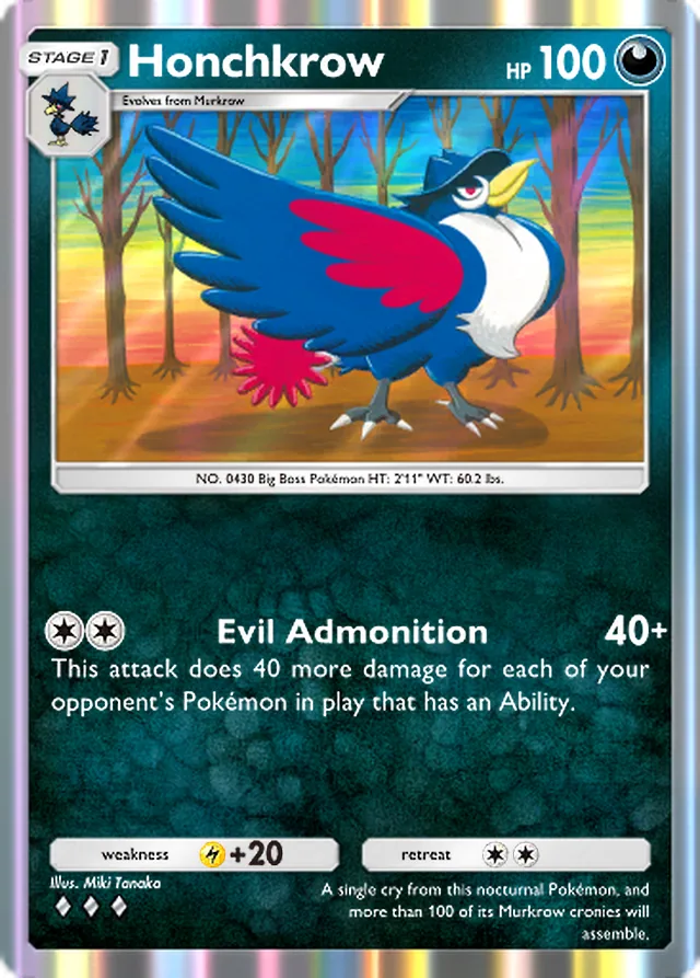 Honchkrow, Mega Rising #149, Stage 1 Darkness Pokémon, illustrated by Miki Tanaka