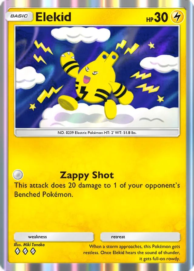 Elekid, Wisdom of Sea and Sky #070, Basic Lightning Pokémon, illustrated by Miki Tanaka