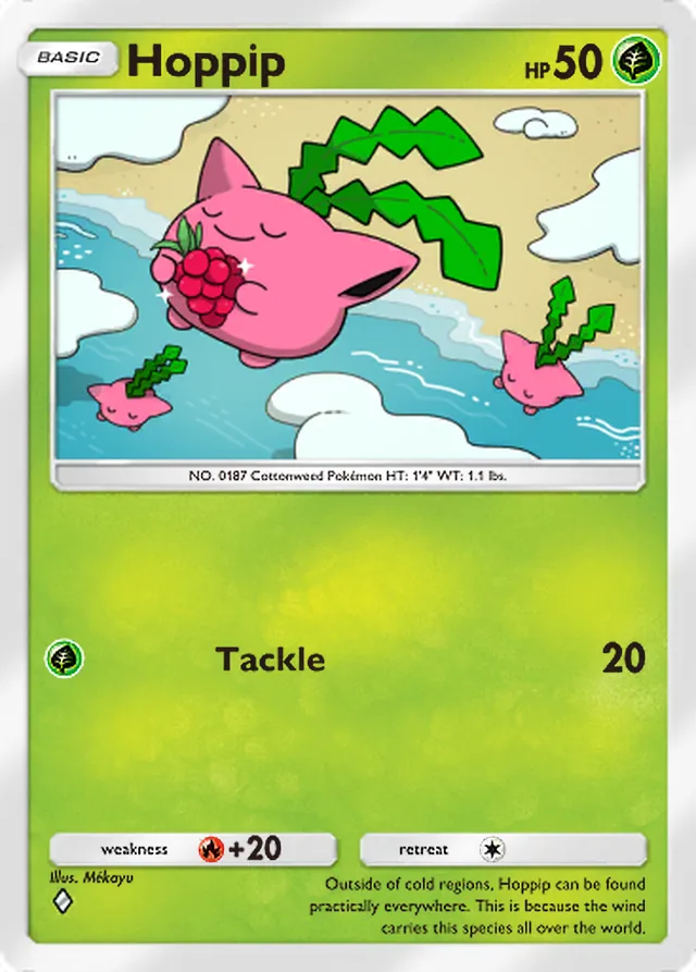 Hoppip, Wisdom of Sea and Sky #013, Basic Grass Pokémon, illustrated by Mékayu