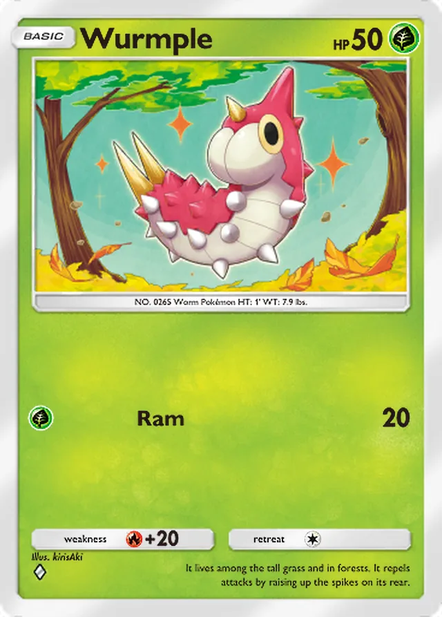 Wurmple, Mega Rising #003, Basic Grass Pokémon, illustrated by kirisAki