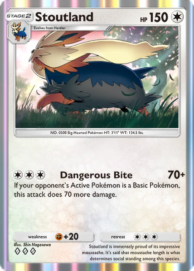 Stoutland, Mega Rising #203, Stage 2 Colorless Pokémon, illustrated by Shin Nagasawa