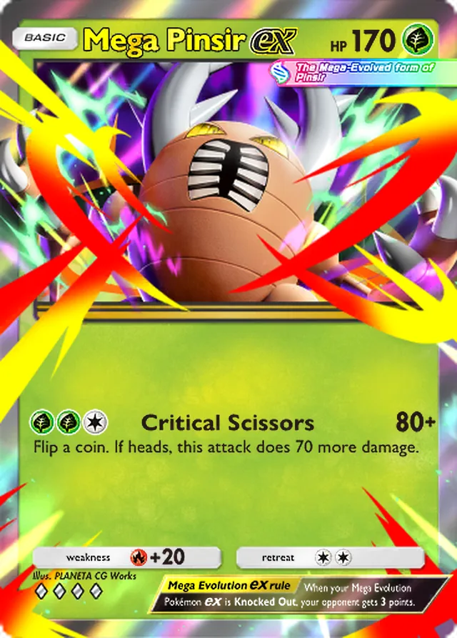 Mega Pinsir ex, Mega Rising #002, Basic Grass Pokémon, illustrated by PLANETA CG Works