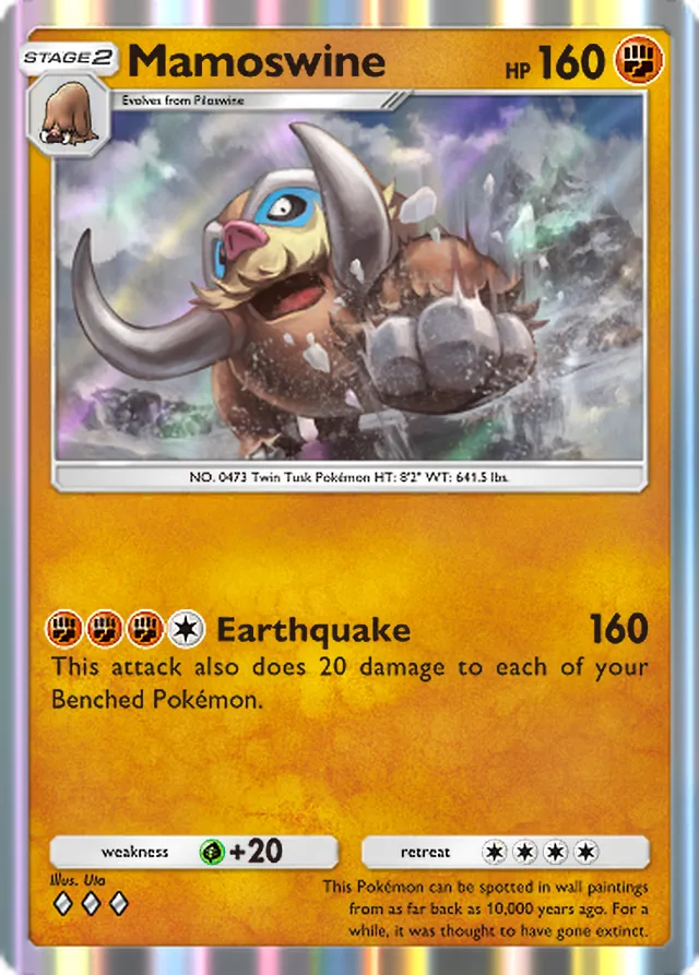 Mamoswine, Wisdom of Sea and Sky #098, Stage 2 Fighting Pokémon, illustrated by Uta