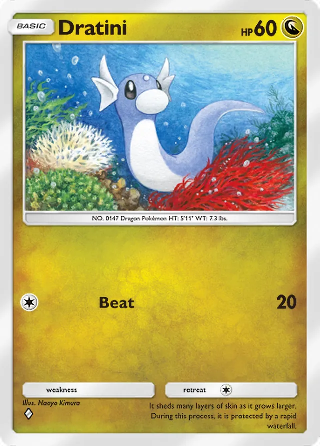 Dratini, Eevee Grove #051, Basic Dragon Pokémon, illustrated by Naoyo Kimura