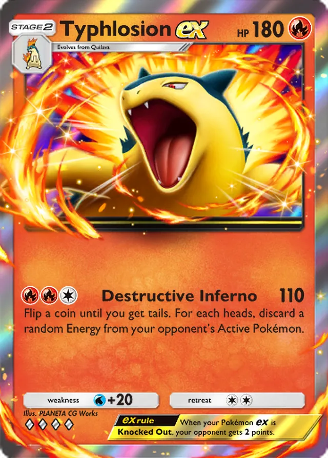 Typhlosion ex, Ruler of the Skies #026, Stage 2 Fire Pokémon, illustrated by PLANETA CG Works