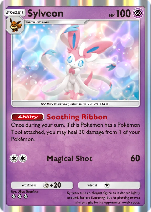 Sylveon, Everyday Wonders #030, Stage 1 Psychic Pokémon, illustrated by 5ban Graphics