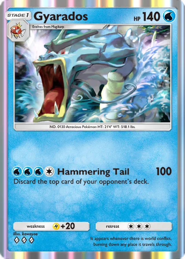 Gyarados, Mega Rising #051, Stage 1 Water Pokémon, illustrated by kawayoo