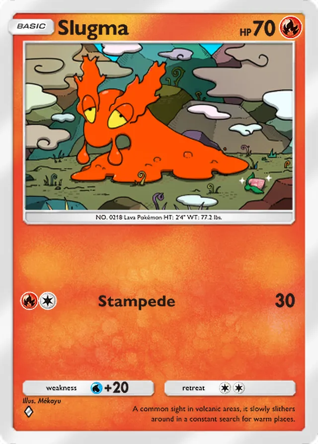 Slugma, Wisdom of Sea and Sky #030, Basic Fire Pokémon, illustrated by Mékayu