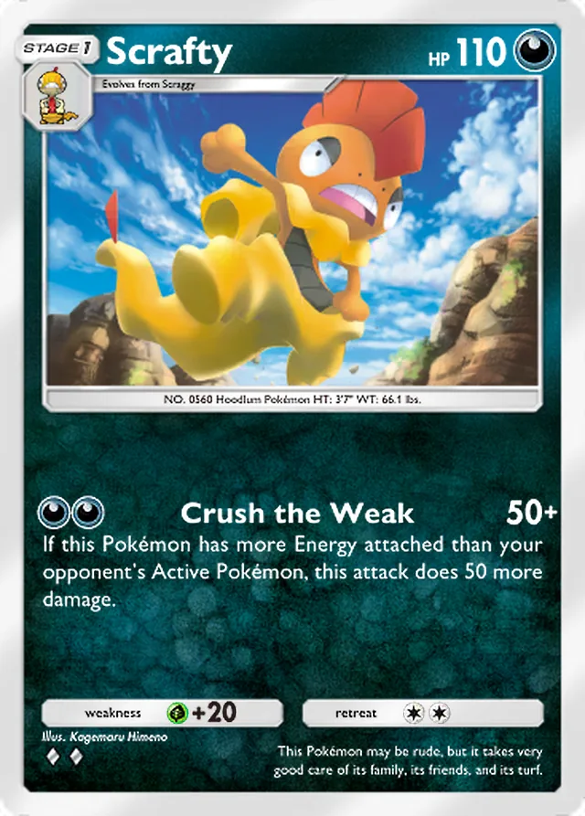 Scrafty, Fantastical Parade #107, Stage 1 Darkness Pokémon, illustrated by Kagemaru Himeno