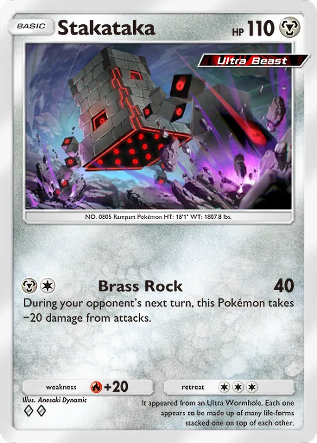 Stakataka, Extradimensional Crisis #053, Basic Metal Pokémon, illustrated by Anesaki Dynamic