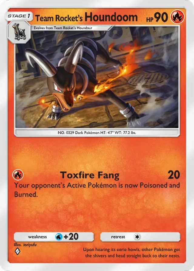 Team Rocket’s Houndoom, Team Rocket’s Ambition #009, Stage 1 Fire Pokémon, illustrated by toriyufu