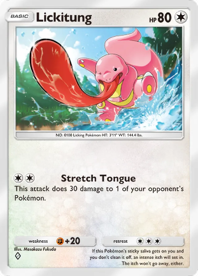 Lickitung, Secluded Springs #057, Basic Colorless Pokémon, illustrated by Masakazu Fukuda