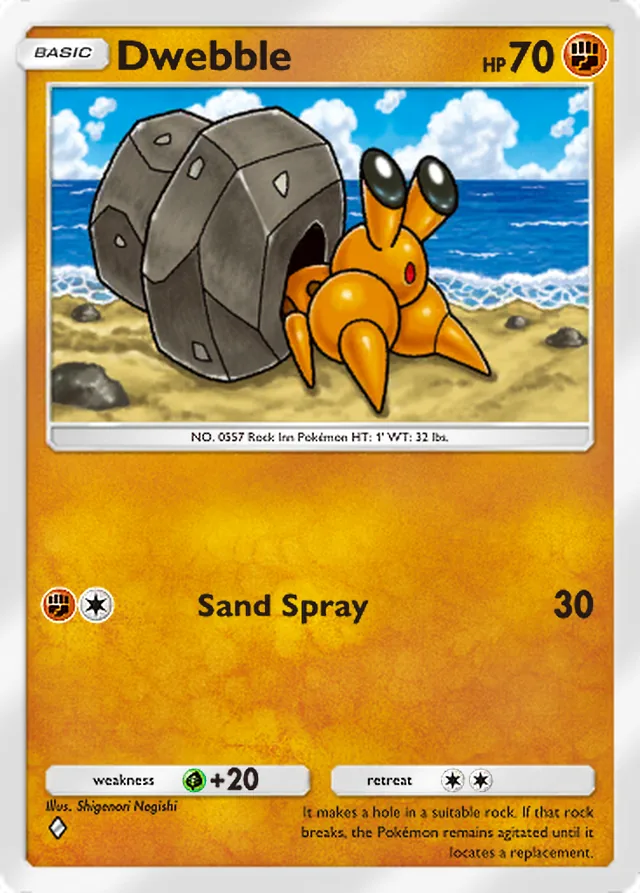 Dwebble, Secluded Springs #046, Basic Fighting Pokémon, illustrated by Shigenori Negishi