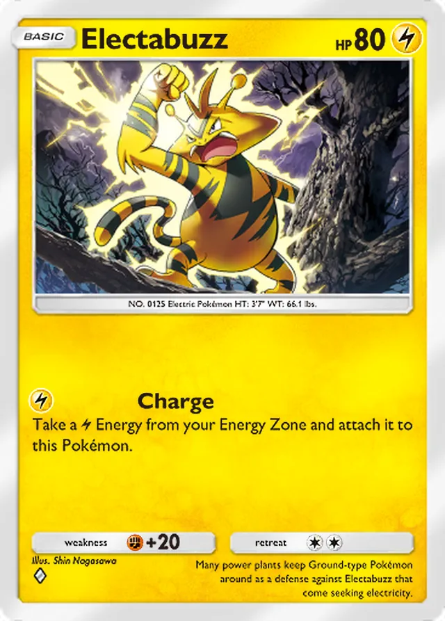 Electabuzz, Space-Time Smackdown #056, Basic Lightning Pokémon, illustrated by Shin Nagasawa