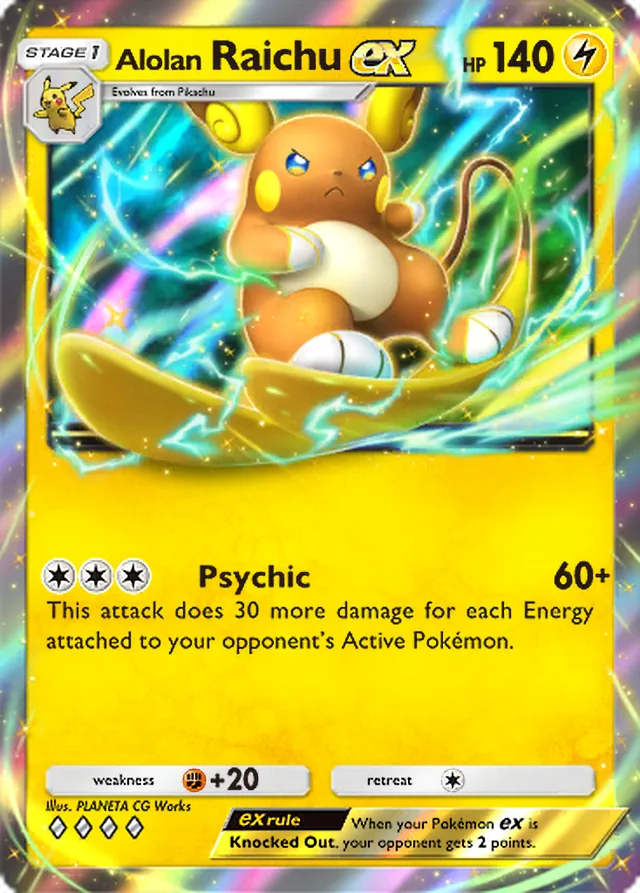 Alolan Raichu ex, Celestial Guardians #058, Stage 1 Lightning Pokémon, illustrated by PLANETA CG Works