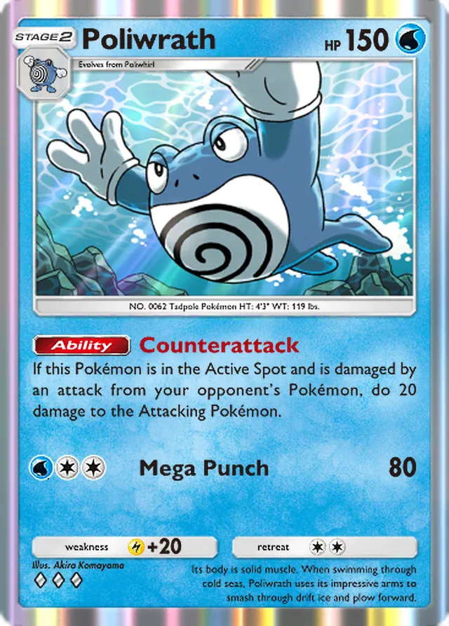 Poliwrath, Genetic Apex #061, Stage 2 Water Pokémon, illustrated by Akira Komayama