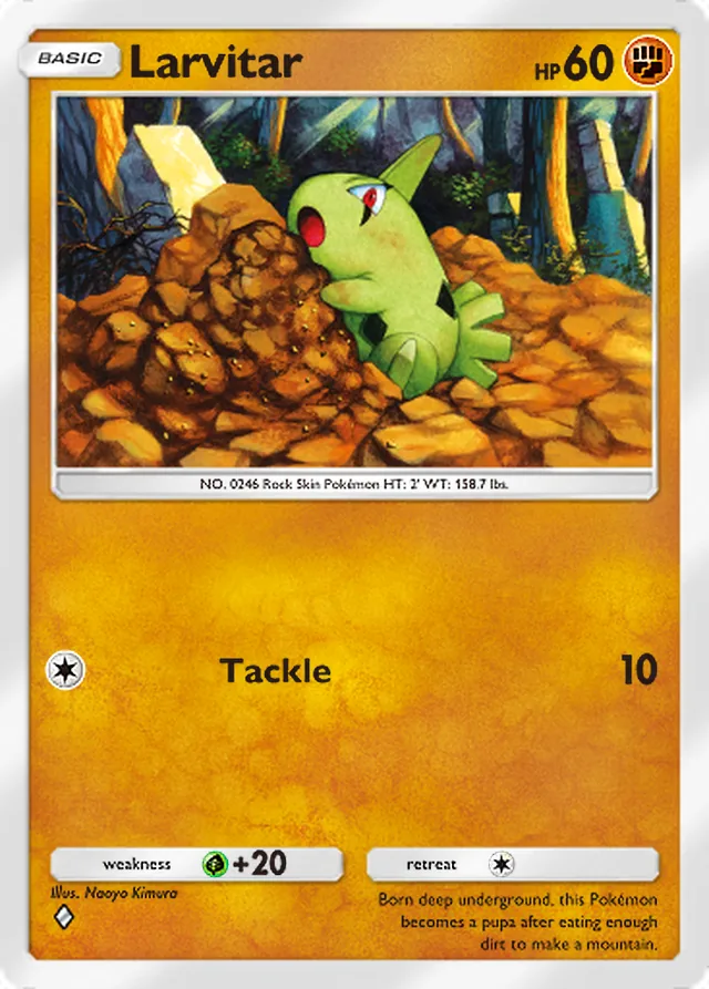 Larvitar, Wisdom of Sea and Sky #103, Basic Fighting Pokémon, illustrated by Naoyo Kimura
