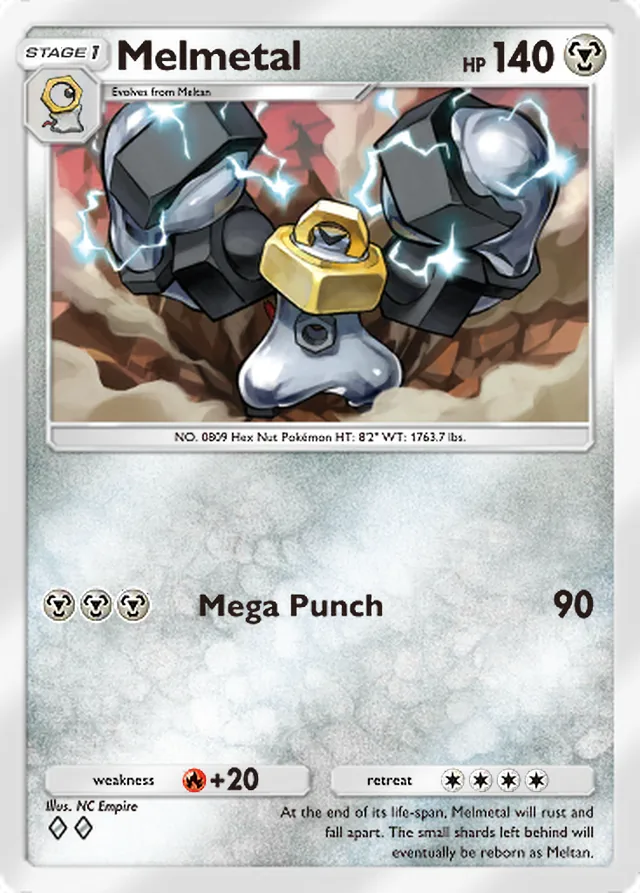 Melmetal, Eevee Grove #050, Stage 1 Metal Pokémon, illustrated by NC Empire