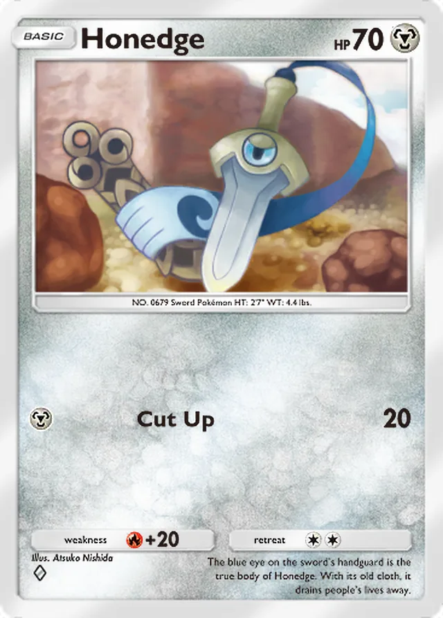 Honedge, Fantastical Parade #118, Basic Metal Pokémon, illustrated by Atsuko Nishida