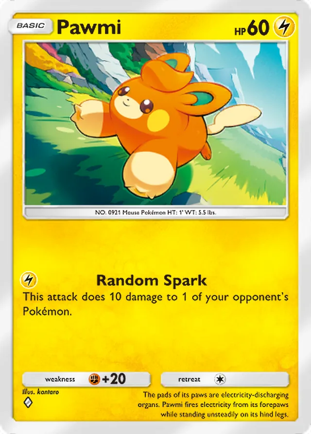 Pawmi, Paldean Wonders #038, Basic Lightning Pokémon, illustrated by kantaro