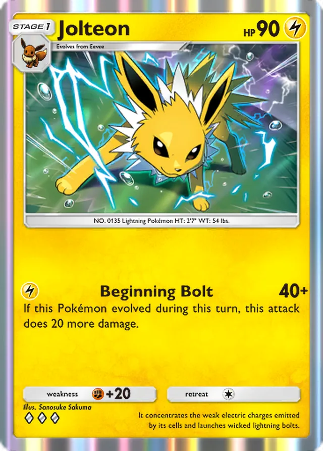 Jolteon, Eevee Grove #025, Stage 1 Lightning Pokémon, illustrated by Sanosuke Sakuma
