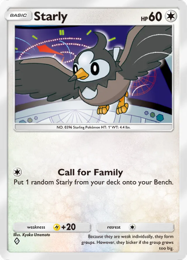Starly, Crimson Blaze #059, Basic Colorless Pokémon, illustrated by Kyoko Umemoto