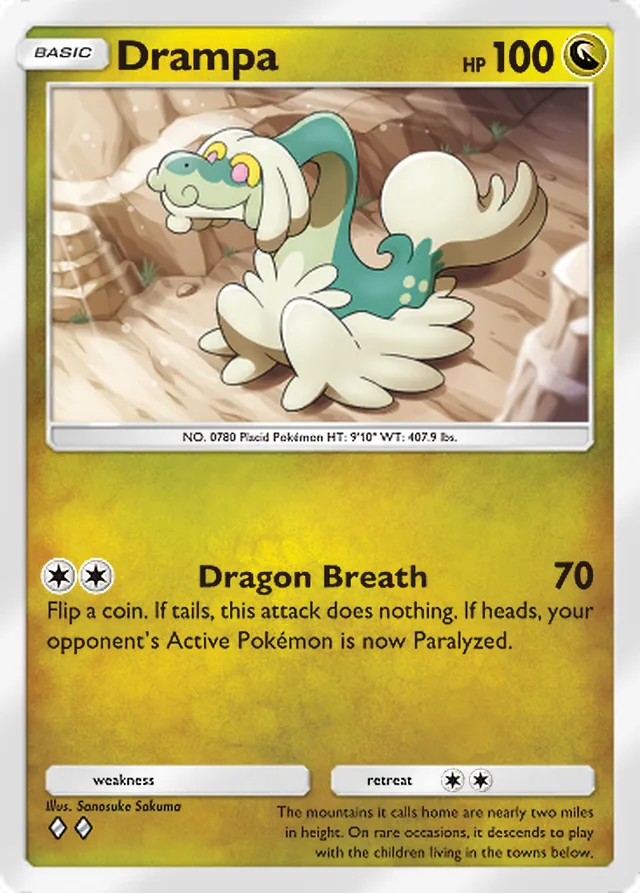 Drampa, Eevee Grove #054, Basic Dragon Pokémon, illustrated by Sanosuke Sakuma
