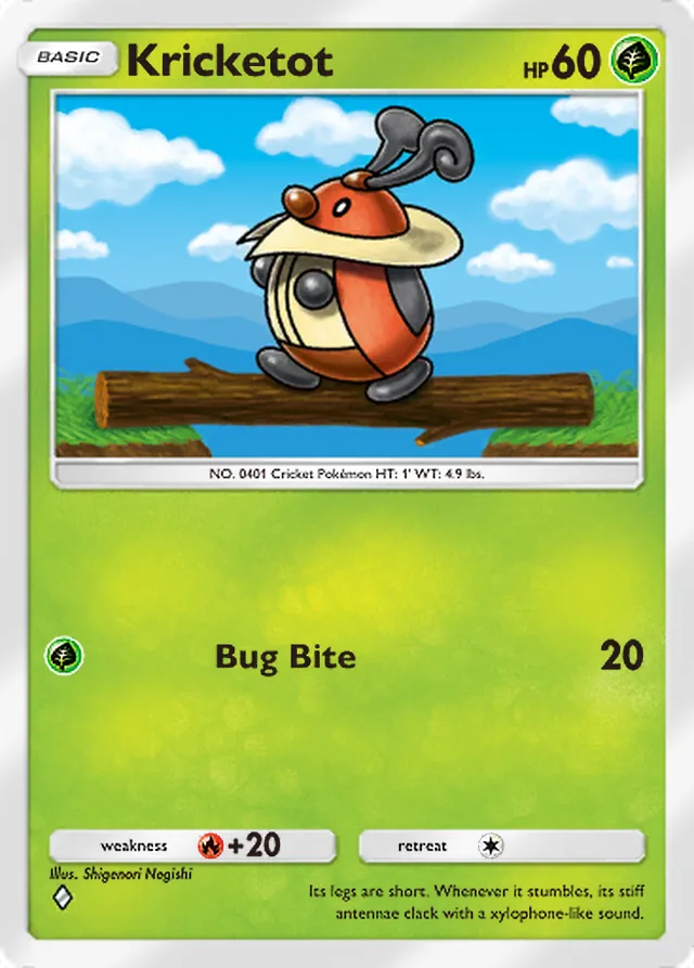 Kricketot, Space-Time Smackdown #013, Basic Grass Pokémon, illustrated by Shigenori Negishi