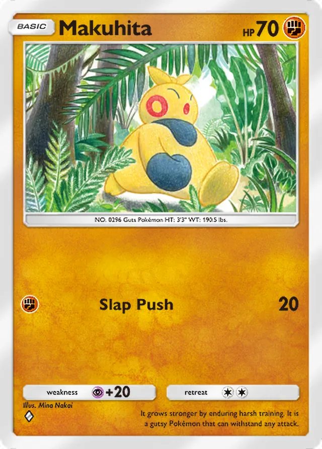 Makuhita, Celestial Guardians #090, Basic Fighting Pokémon, illustrated by Mina Nakai