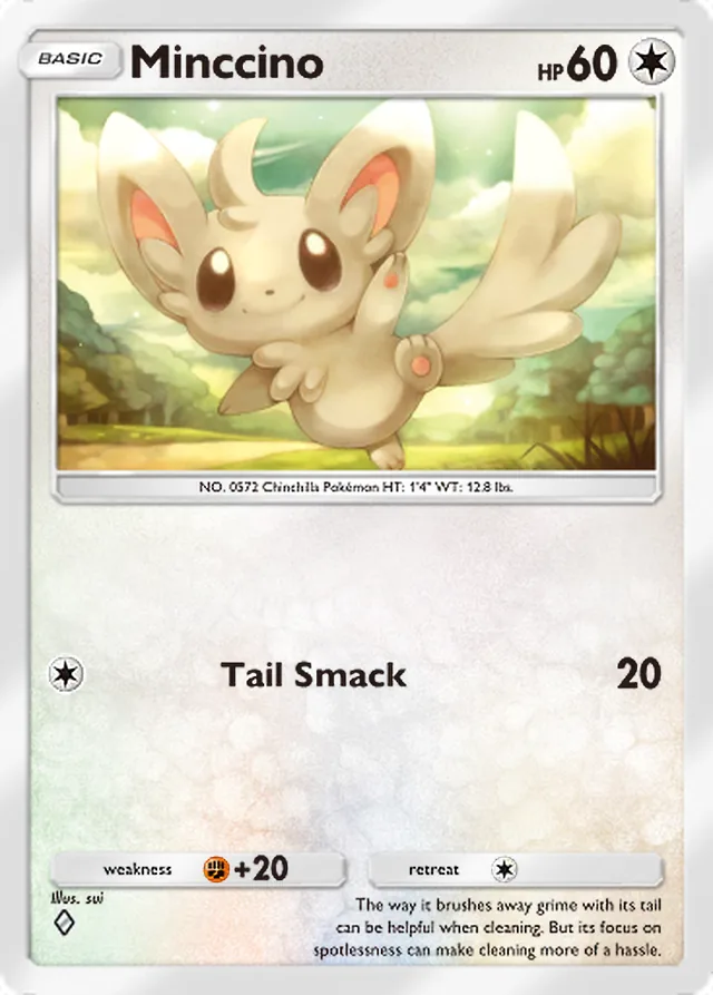 Minccino, Genetic Apex #212, Basic Colorless Pokémon, illustrated by sui