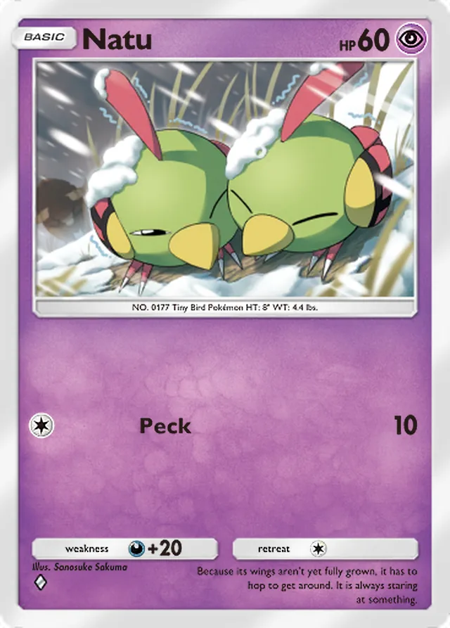 Natu, Mega Rising #097, Basic Psychic Pokémon, illustrated by Sanosuke Sakuma