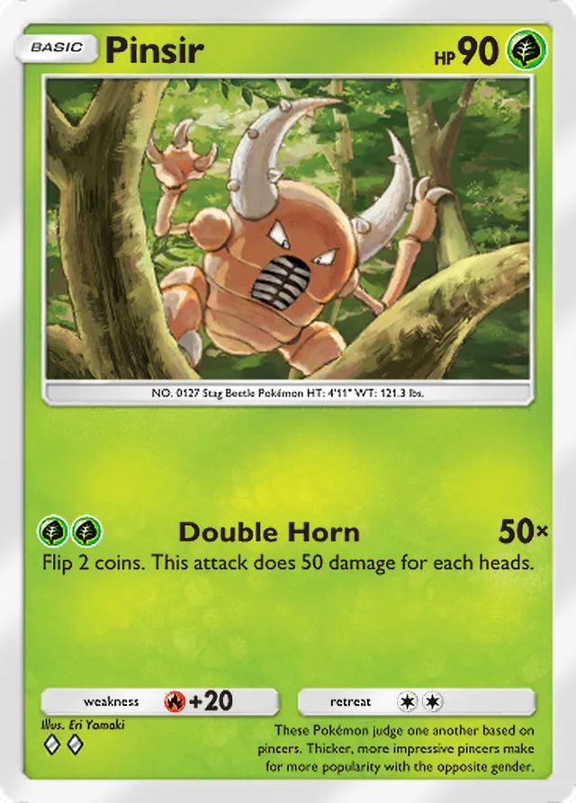 Pinsir, Genetic Apex #026, Basic Grass Pokémon, illustrated by Eri Yamaki
