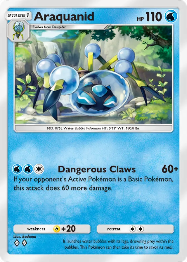 Araquanid, Celestial Guardians #053, Stage 1 Water Pokémon, illustrated by kodama