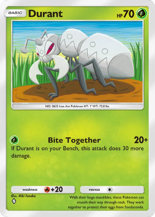 Durant, Pulsing Aura #018, Basic Grass Pokémon, illustrated by Miki Tanaka