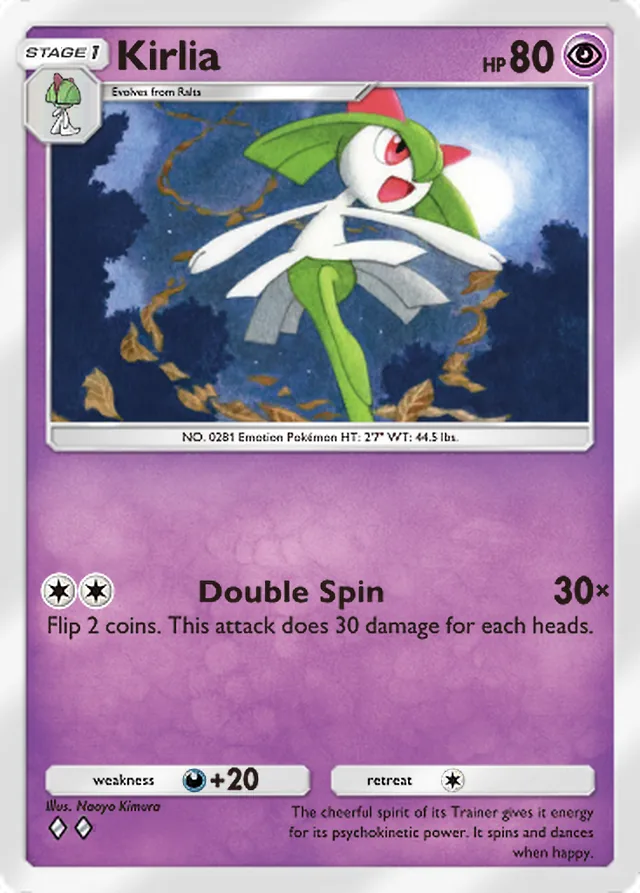 Kirlia, Pulsing Aura #064, Stage 1 Psychic Pokémon, illustrated by Naoyo Kimura