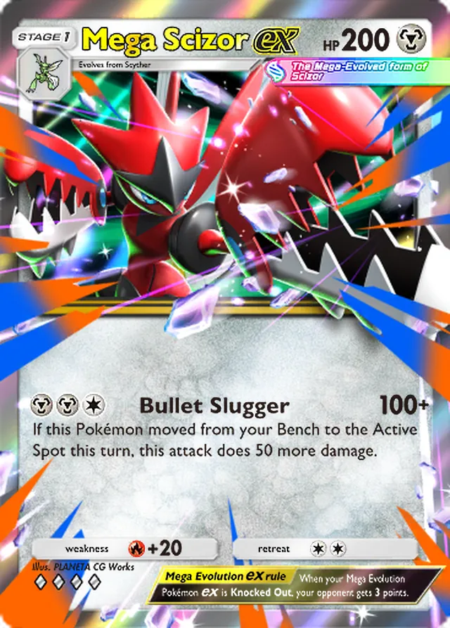 Mega Scizor ex, Mega Shine #047, Stage 1 Metal Pokémon, illustrated by PLANETA CG Works