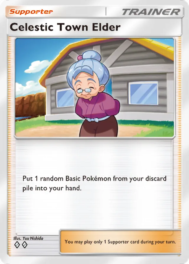 Celestic Town Elder, Triumphant Light #073, Trainer card, illustrated by Yuu Nishida