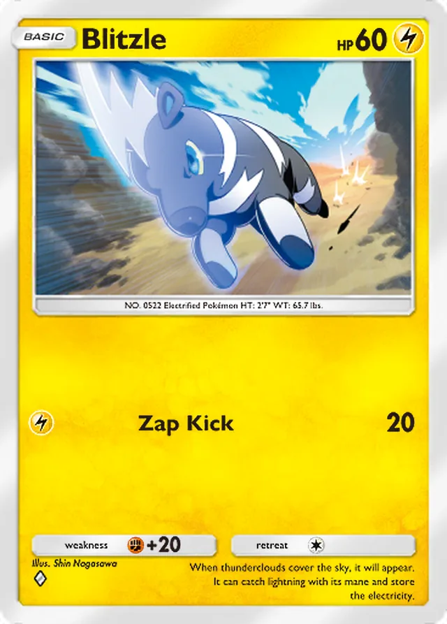 Blitzle, Genetic Apex #105, Basic Lightning Pokémon, illustrated by Shin Nagasawa