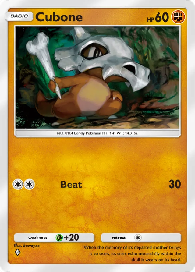 Cubone, Celestial Guardians #089, Basic Fighting Pokémon, illustrated by kawayoo
