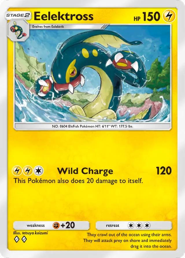 Eelektross, Secluded Springs #028, Stage 2 Lightning Pokémon, illustrated by tetsuya koizumi