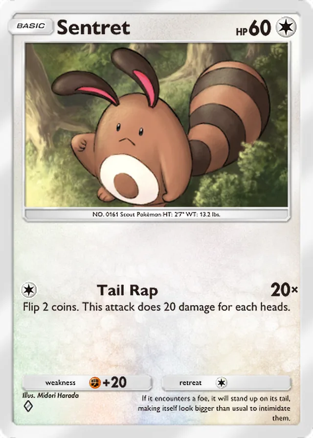 Sentret, Fantastical Parade #128, Basic Colorless Pokémon, illustrated by Midori Harada
