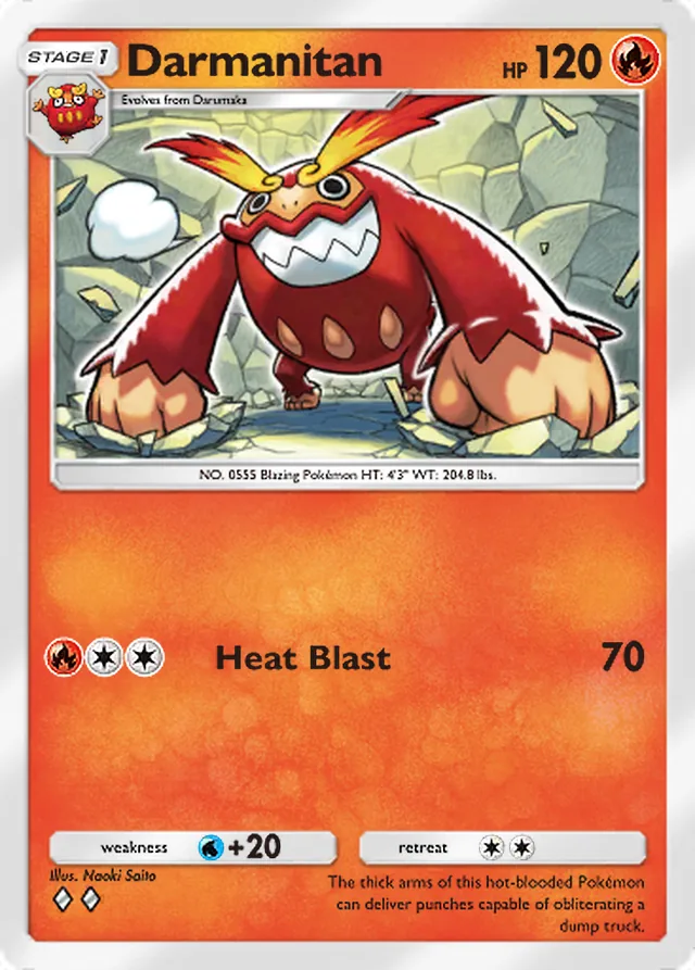 Darmanitan, Wisdom of Sea and Sky #036, Stage 1 Fire Pokémon, illustrated by Naoki Saito