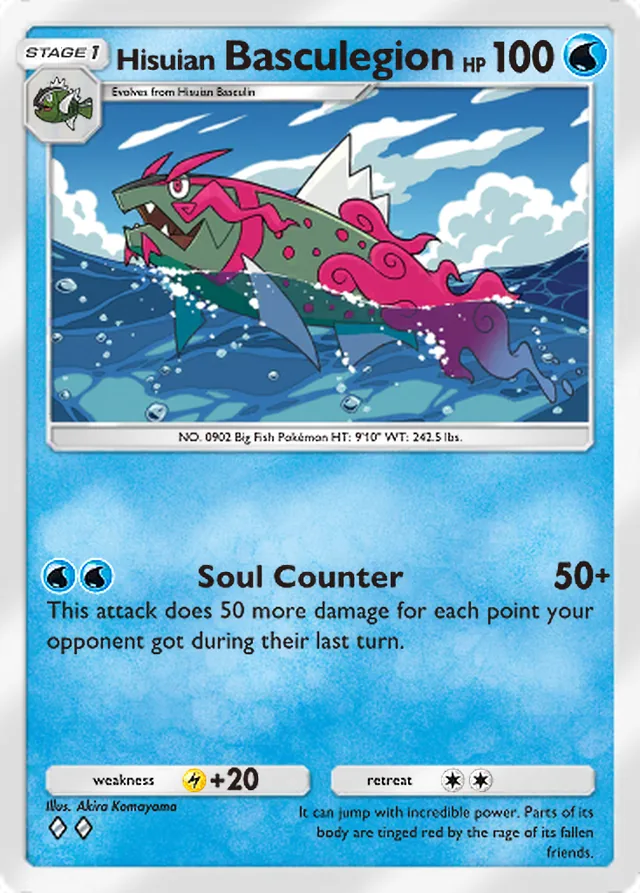 Hisuian Basculegion, Team Rocket’s Ambition #018, Stage 1 Water Pokémon, illustrated by Akira Komayama
