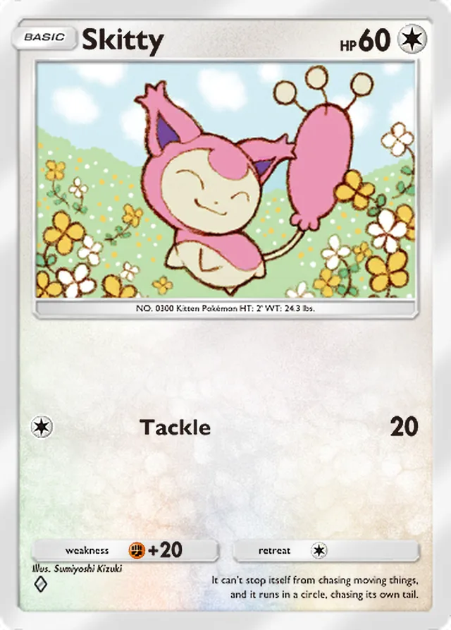 Skitty, Celestial Guardians #129, Basic Colorless Pokémon, illustrated by Sumiyoshi Kizuki