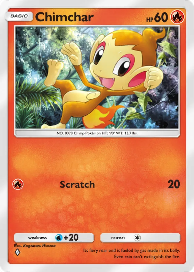 Chimchar, Space-Time Smackdown #027, Basic Fire Pokémon, illustrated by Kagemaru Himeno