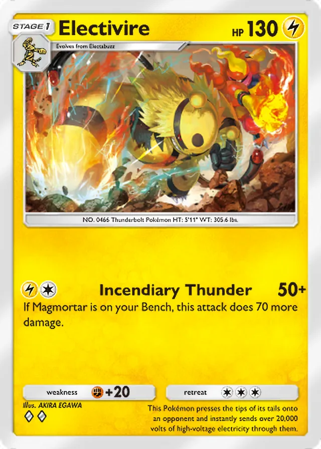 Electivire, Mega Shine #025, Stage 1 Lightning Pokémon, illustrated by AKIRA EGAWA