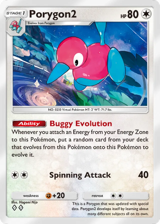 Porygon2, Wisdom of Sea and Sky #136, Stage 1 Colorless Pokémon, illustrated by Nagomi Nijo