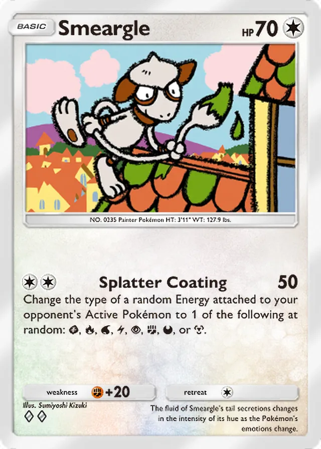 Smeargle, Wisdom of Sea and Sky #148, Basic Colorless Pokémon, illustrated by Sumiyoshi Kizuki